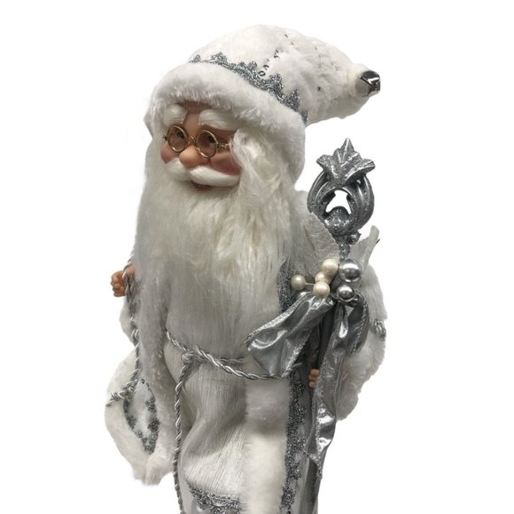 Santa Large Christmas Decoration Silver Staff & Gift Bag 18 Inches Tall - Picture 3 of 4